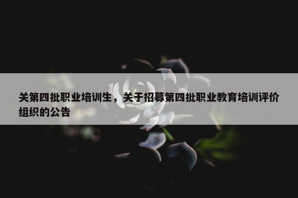 关第四批职业培训生，关于招募第四批职业教育培训评价组织的公告