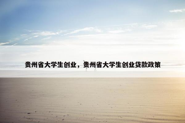 贵州省大学生创业，贵州省大学生创业贷款政策