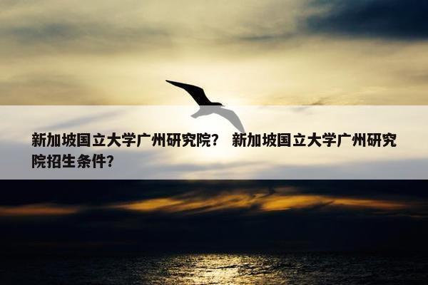 新加坡国立大学广州研究院？ 新加坡国立大学广州研究院招生条件？